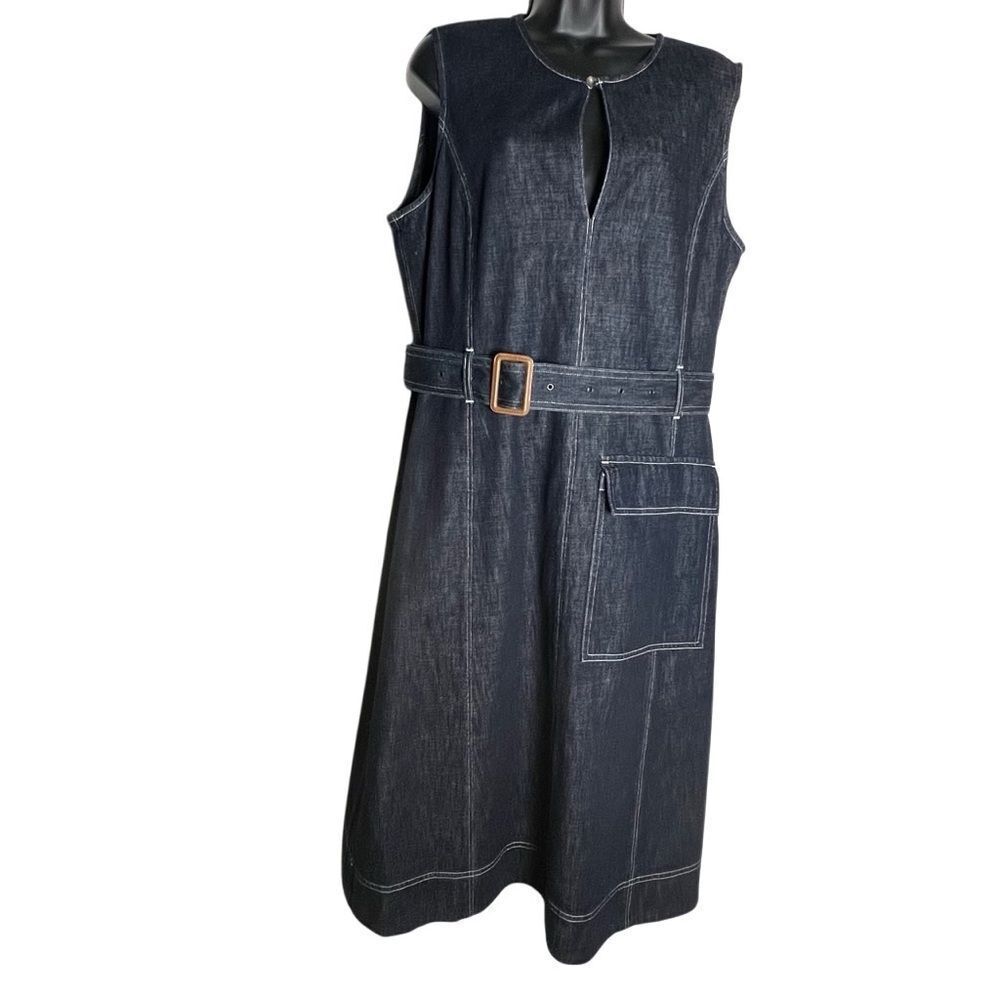 Polo Ralph Lauren Rigid Japanese Denim Indigo Fit Flare Belted Dress Contrast 14 - Picture 5 of 15